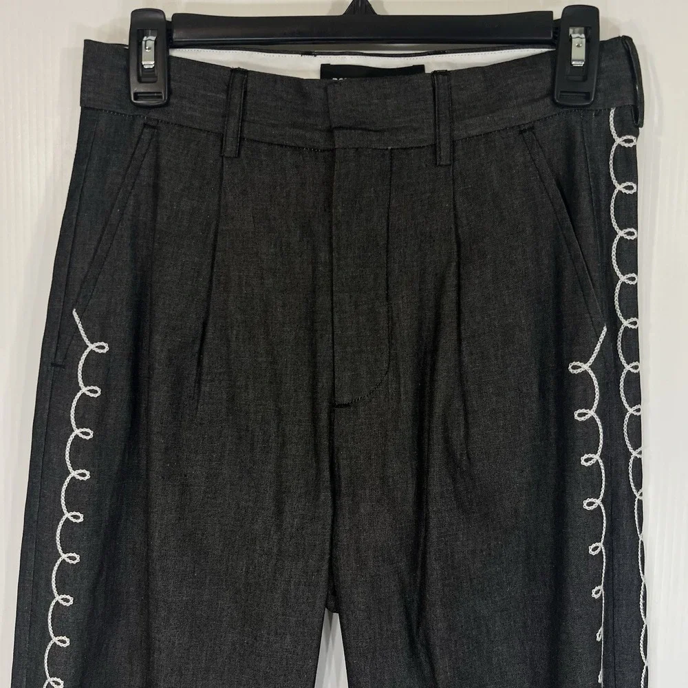 DOUBLE RAINBOUU Embroidered Western Straight Pants Size Small Gray White‎ Cotton